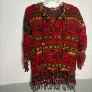 Colorful Hooded Sweater with Fringe